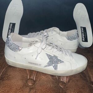 Golden Goose White Sneakers with Silver Glitter Star